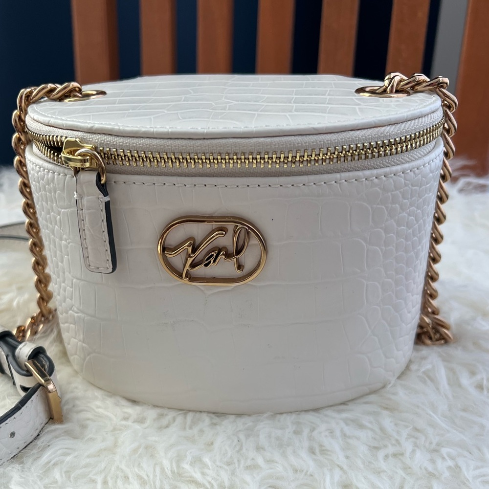 Karl Lagerfeld White Croc-Embossed Crossbody Bag